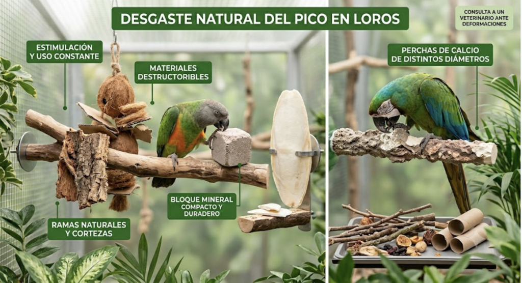 desgaste natural del pico del loro